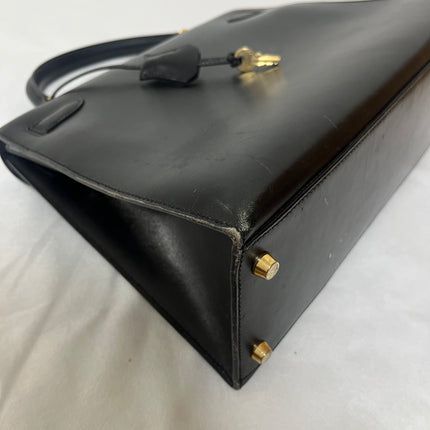 Hermès Kelly 32 Sellier Black Box Leather Gold Hardware with Strap