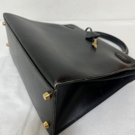 Hermès Kelly 32 Sellier Black Box Leather Gold Hardware with Strap