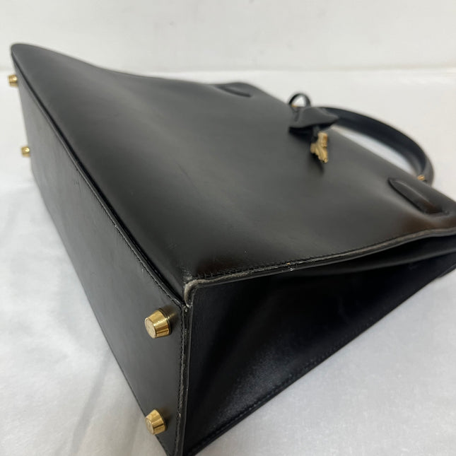 Hermès Kelly 32 Sellier Black Box Leather Gold Hardware with Strap