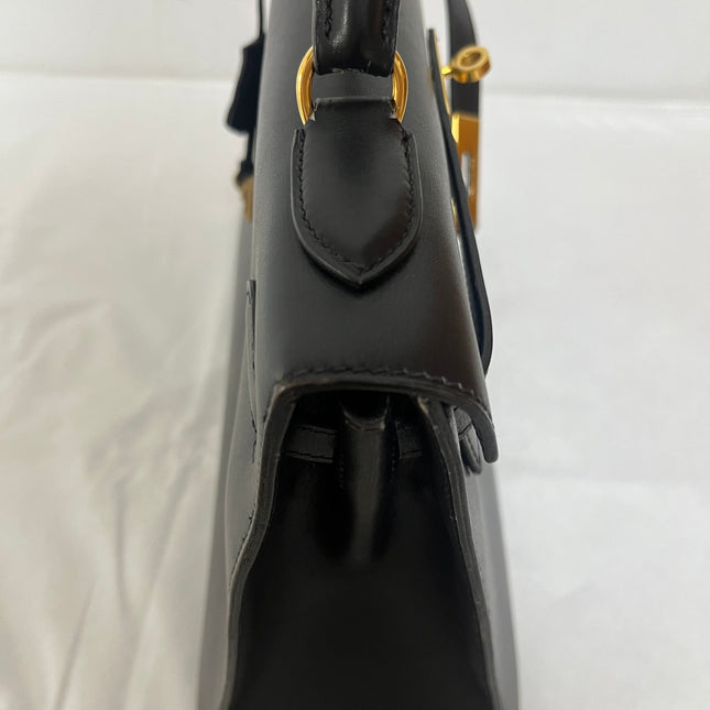 Hermès Kelly 32 Sellier Black Box Leather Gold Hardware with Strap