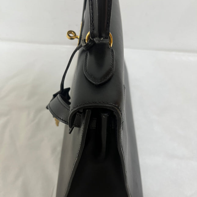 Hermès Kelly 32 Sellier Black Box Leather Gold Hardware with Strap