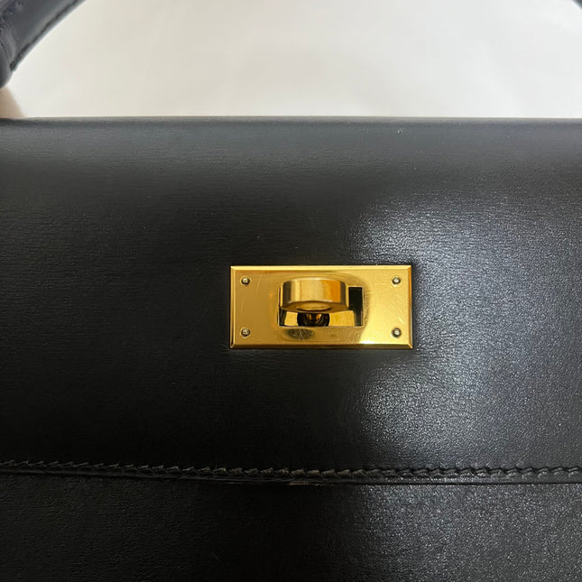 Hermès Kelly 32 Sellier Black Box Leather Gold Hardware with Strap