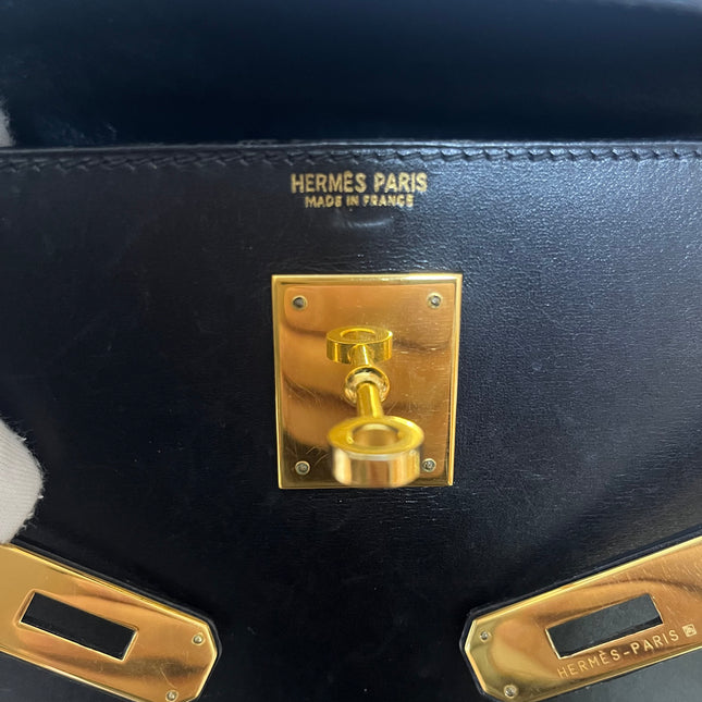 Hermès Kelly 32 Sellier Black Box Leather Gold Hardware with Strap