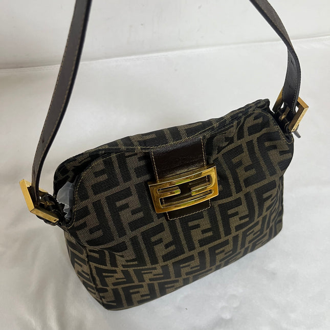 Fendi Mamma Baguette Mini Brown Zucca Print Gold Hardware