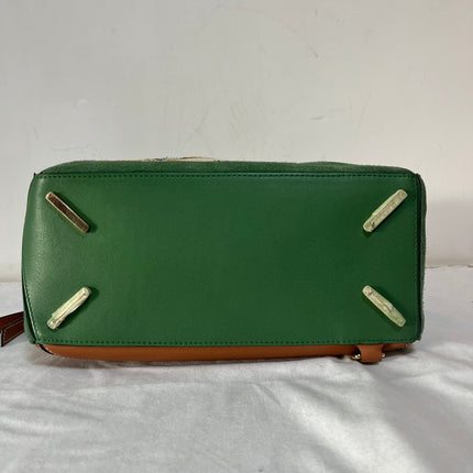 Loewe Puzzle Medium Poker Playing Card and Dice Bag in Green Suede Brown Leather