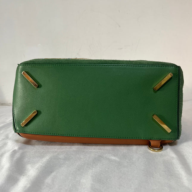 Loewe Puzzle Medium Poker Playing Card and Dice Bag in Green Suede Brown Leather