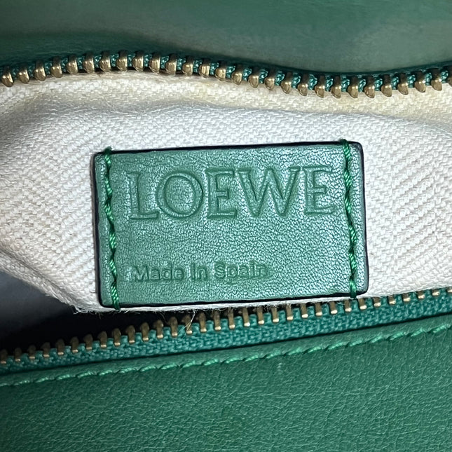 Loewe Puzzle Medium Poker Playing Card and Dice Bag in Green Suede Brown Leather