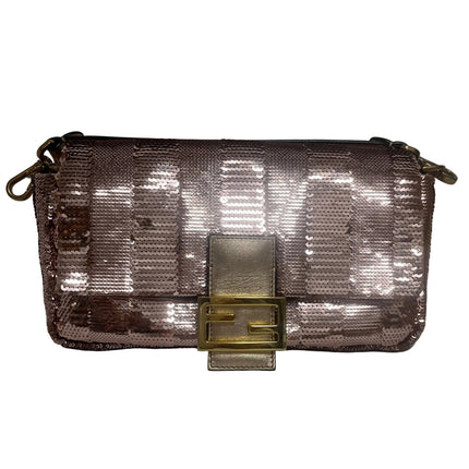 Fendi Baguette Medium Pink Glitter Sequins Valentine's Special Crossbody Bag-Luxbags