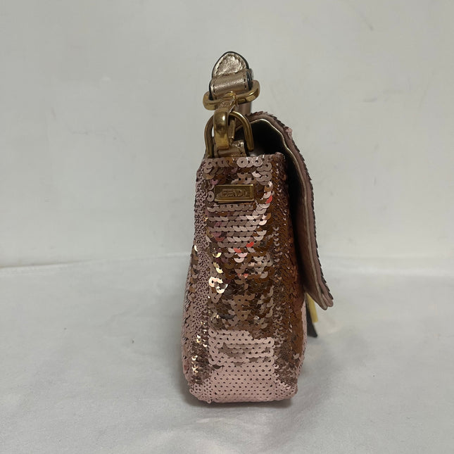 Fendi Baguette Medium Pink Glitter Sequins Valentine's Special Crossbody Bag