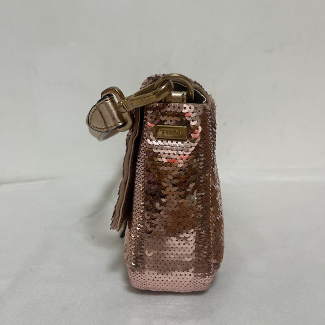 Fendi Baguette Medium Pink Glitter Sequins Valentine's Special Crossbody Bag