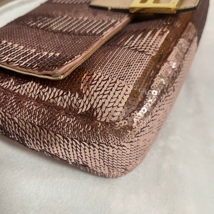Fendi Baguette Medium Pink Glitter Sequins Valentine's Special Crossbody Bag