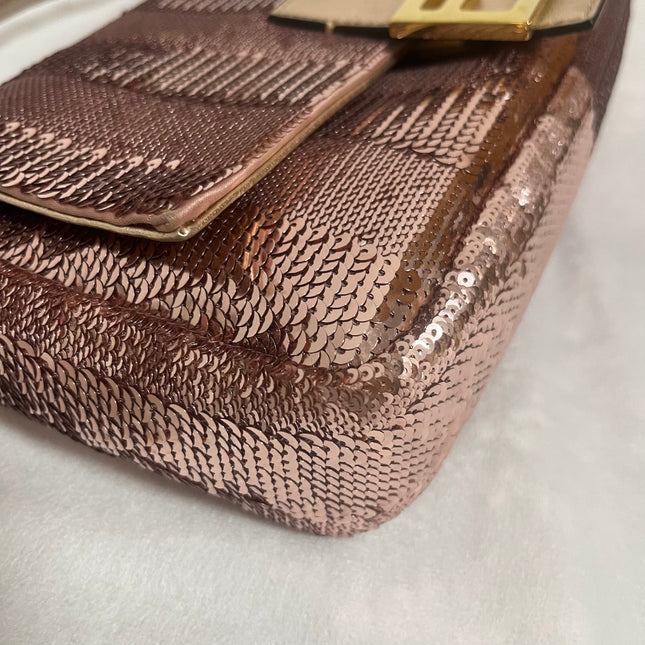 Fendi Baguette Medium Pink Glitter Sequins Valentine's Special Crossbody Bag