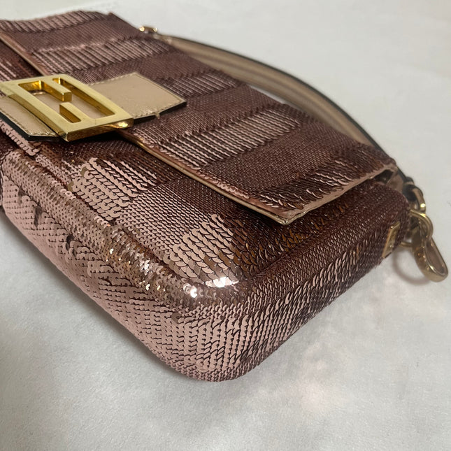 Fendi Baguette Medium Pink Glitter Sequins Valentine's Special Crossbody Bag
