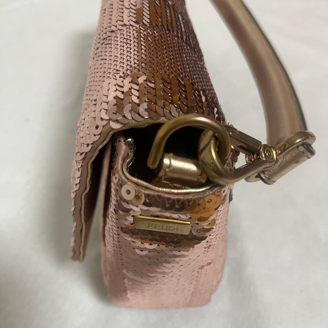 Fendi Baguette Medium Pink Glitter Sequins Valentine's Special Crossbody Bag