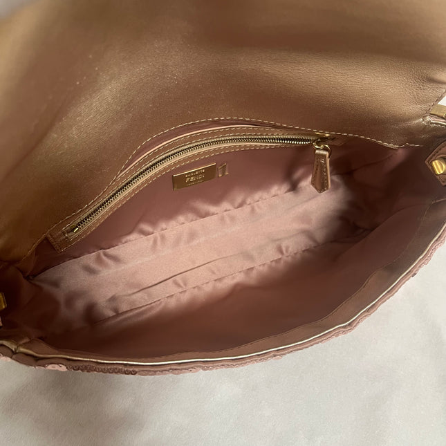 Fendi Baguette Medium Pink Glitter Sequins Valentine's Special Crossbody Bag