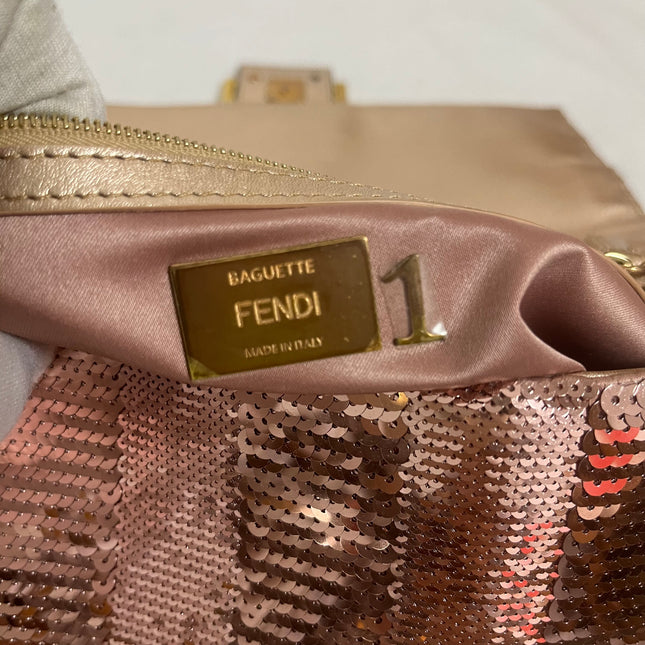 Fendi Baguette Medium Pink Glitter Sequins Valentine's Special Crossbody Bag
