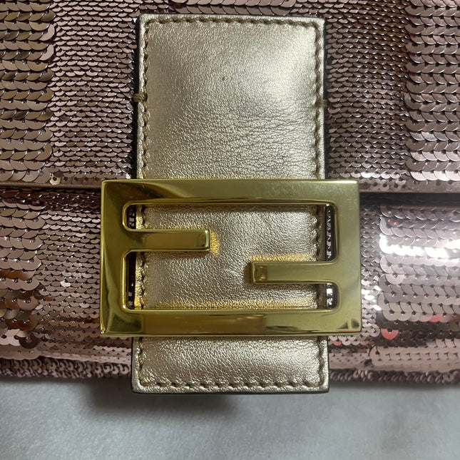 Fendi Baguette Medium Pink Glitter Sequins Valentine's Special Crossbody Bag