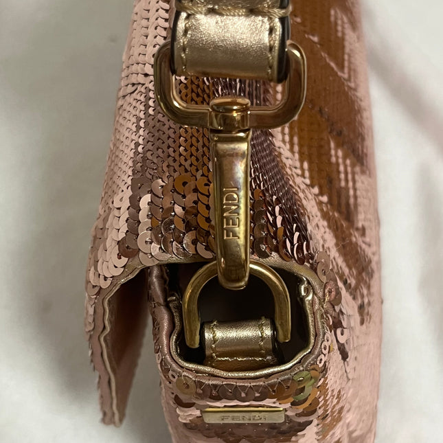 Fendi Baguette Medium Pink Glitter Sequins Valentine's Special Crossbody Bag