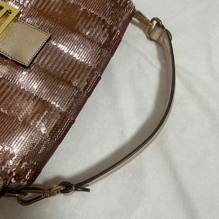 Fendi Baguette Medium Pink Glitter Sequins Valentine's Special Crossbody Bag