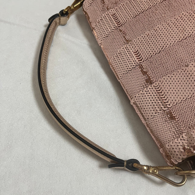 Fendi Baguette Medium Pink Glitter Sequins Valentine's Special Crossbody Bag
