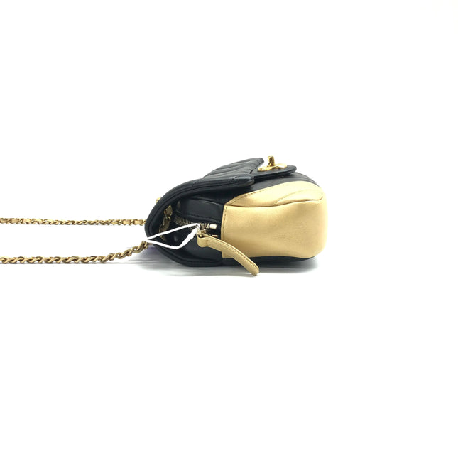 Chanel Mini Flap Bag Black Chevron Quilted Lambskin Leather Gold Corners, 2015-16