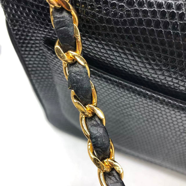 Chanel Mini Square Flap Bag Vintage Black Lizard-skin Leather 24k Gold Plated Hardware, 2000-2002