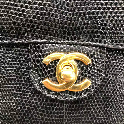 Chanel Mini Square Flap Bag Vintage Black Lizard-skin Leather 24k Gold Plated Hardware, 2000-2002