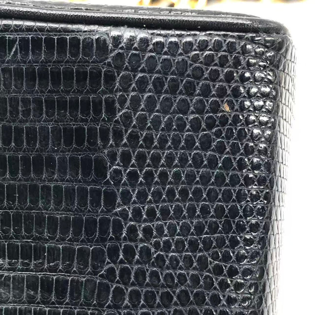 Chanel Mini Square Flap Bag Vintage Black Lizard-skin Leather 24k Gold Plated Hardware, 2000-2002