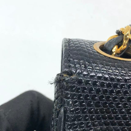 Chanel Mini Square Flap Bag Vintage Black Lizard-skin Leather 24k Gold Plated Hardware, 2000-2002