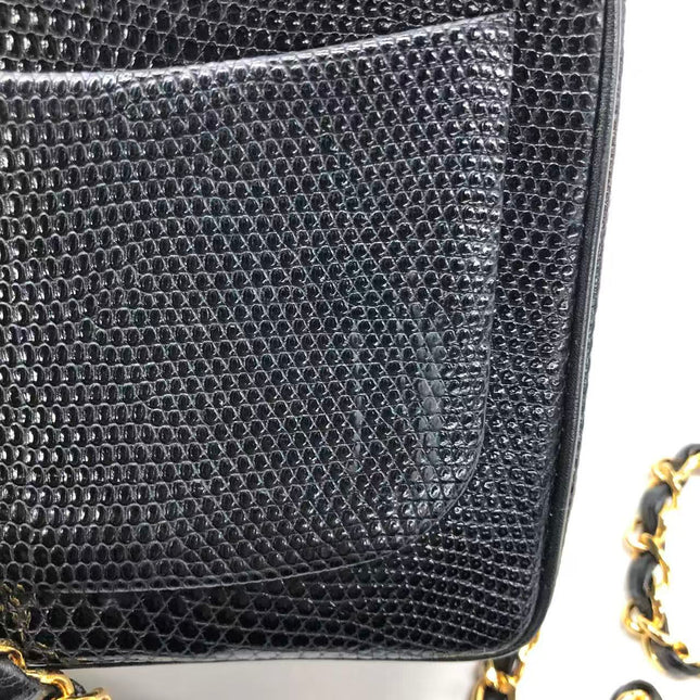 Chanel Mini Square Flap Bag Vintage Black Lizard-skin Leather 24k Gold Plated Hardware, 2000-2002