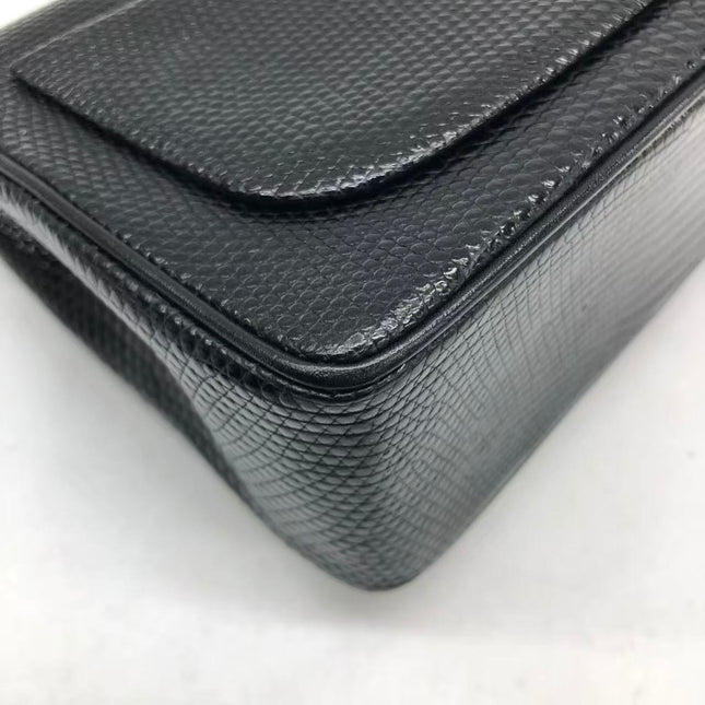 Chanel Mini Square Flap Bag Vintage Black Lizard-skin Leather 24k Gold Plated Hardware, 2000-2002