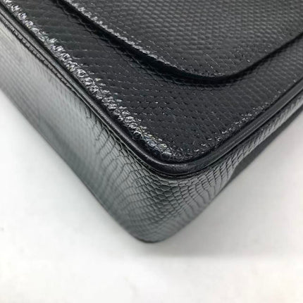 Chanel Mini Square Flap Bag Vintage Black Lizard-skin Leather 24k Gold Plated Hardware, 2000-2002