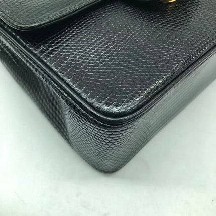 Chanel Mini Square Flap Bag Vintage Black Lizard-skin Leather 24k Gold Plated Hardware, 2000-2002