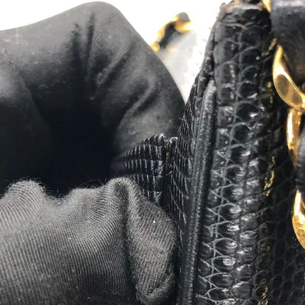 Chanel Mini Square Flap Bag Vintage Black Lizard-skin Leather 24k Gold Plated Hardware, 2000-2002