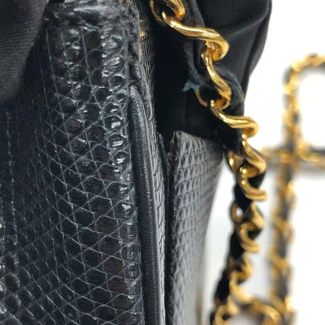 Chanel Mini Square Flap Bag Vintage Black Lizard-skin Leather 24k Gold Plated Hardware, 2000-2002