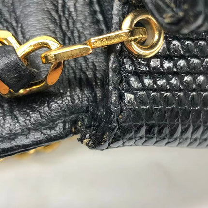 Chanel Mini Square Flap Bag Vintage Black Lizard-skin Leather 24k Gold Plated Hardware, 2000-2002