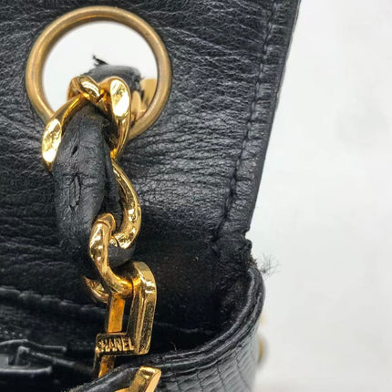 Chanel Mini Square Flap Bag Vintage Black Lizard-skin Leather 24k Gold Plated Hardware, 2000-2002