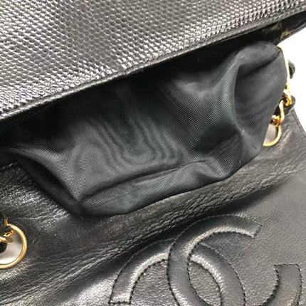 Chanel Mini Square Flap Bag Vintage Black Lizard-skin Leather 24k Gold Plated Hardware, 2000-2002
