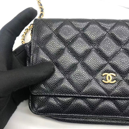 Chanel Wallet on Chain Classic Flap 2014 Black Caviar Leather Gold Hardware