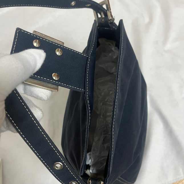 Fendi Baguette Mamma Forever Mini Navy Denim Silver Hardware