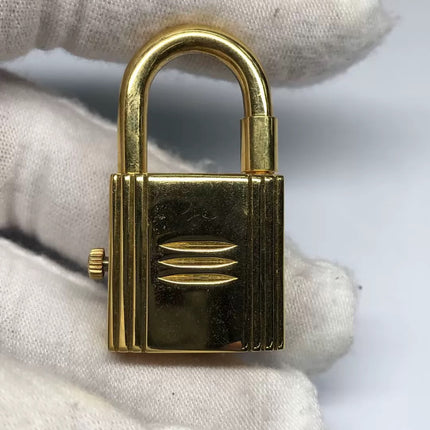 Hermès Kelly Padlock Gold Watch with Diamonds Brown Leather Strap