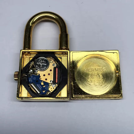 Hermès Kelly Padlock Gold Watch with Diamonds Brown Leather Strap