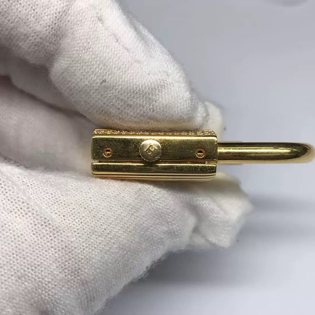 Hermès Kelly Padlock Gold Watch with Diamonds Brown Leather Strap