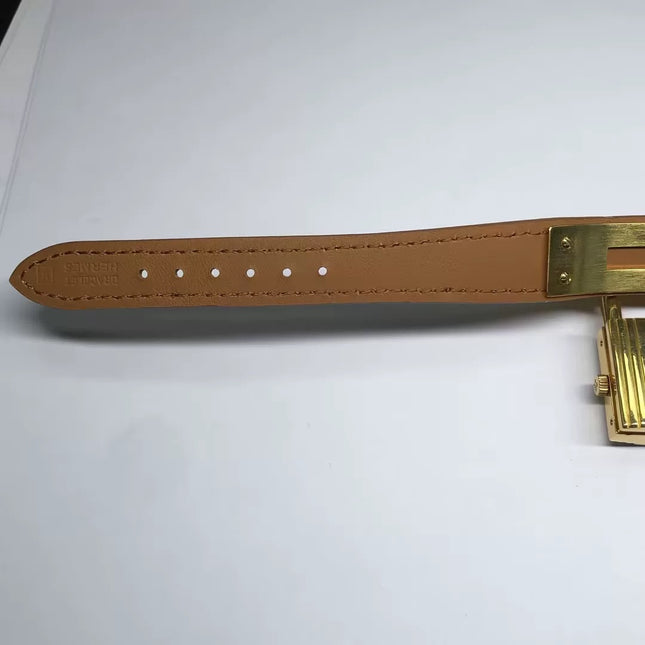 Hermès Kelly Padlock Gold Watch with Diamonds Brown Leather Strap