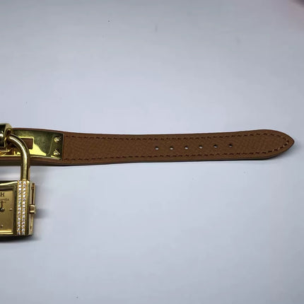 Hermès Kelly Padlock Gold Watch with Diamonds Brown Leather Strap