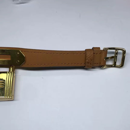 Hermès Kelly Padlock Gold Watch with Diamonds Brown Leather Strap
