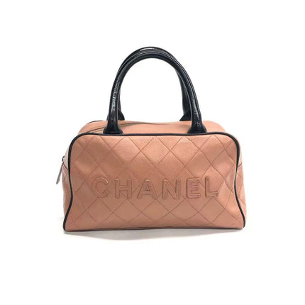 Chanel Boston Bowling Bag Small Brown Caviar Leather Black Top Handle Bag, 2000-Luxbags