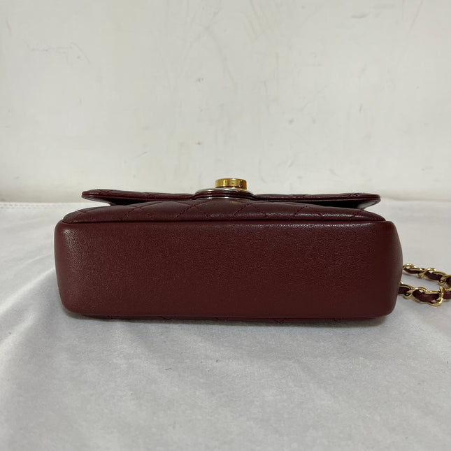 Chanel Flap Bag Mini Burgundy Lambskin Leather Gold & Silver Hardware 2019