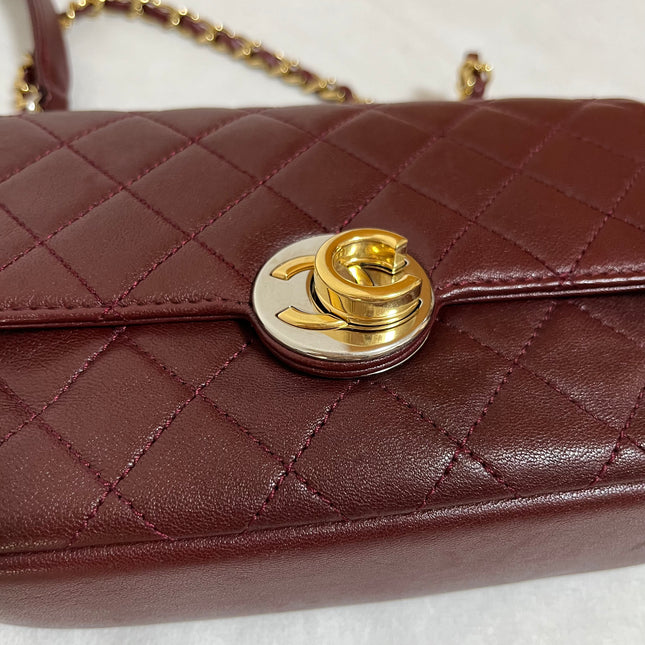 Chanel Flap Bag Mini Burgundy Lambskin Leather Gold & Silver Hardware 2019