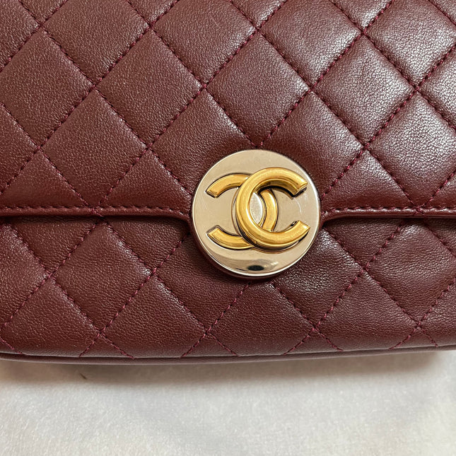 Chanel Flap Bag Mini Burgundy Lambskin Leather Gold & Silver Hardware 2019